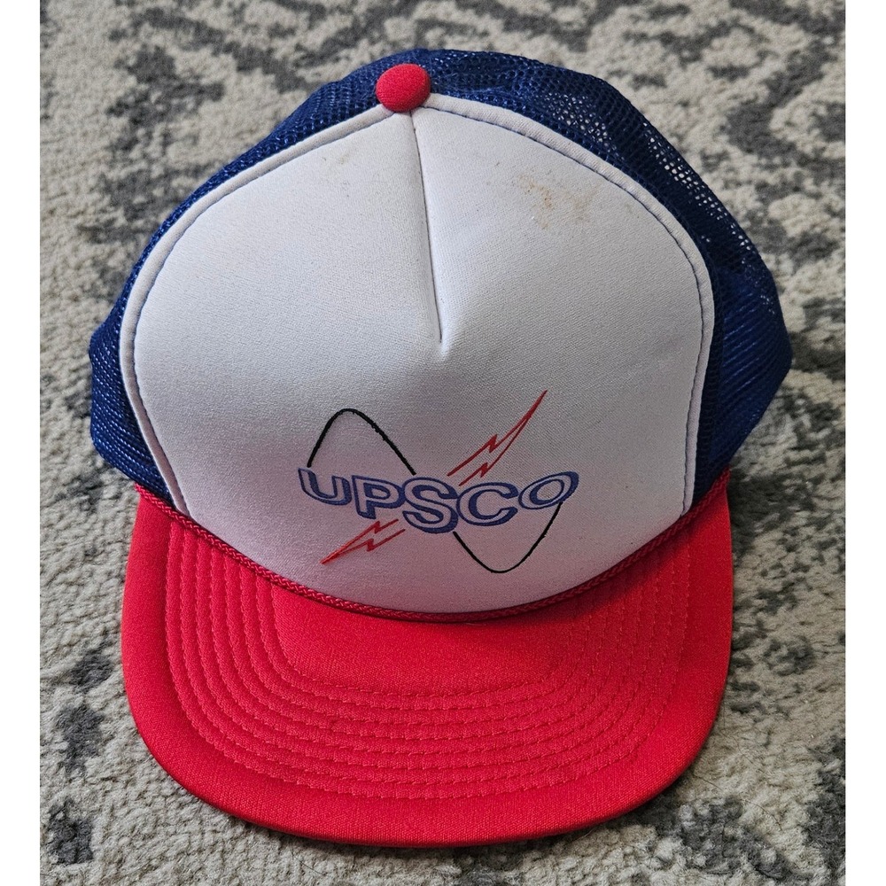Vintage 1980s UPSCO Trucker Hat Mesh Snapback Red White Blue Retro Cap